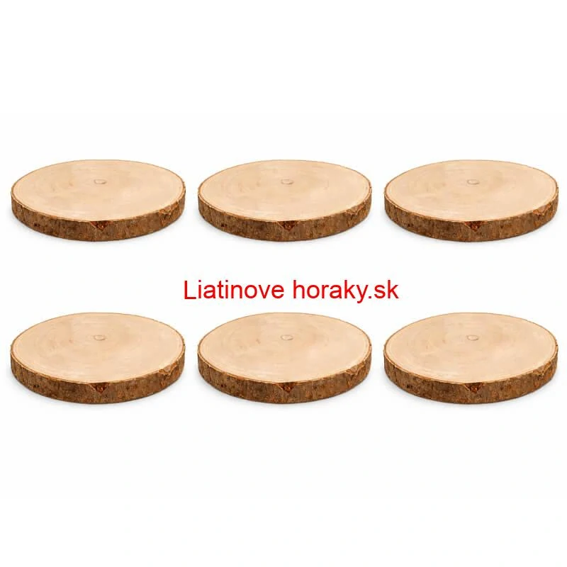 Súprava 6 drevených podnosov z prírodného plátku dreva s kôrou Ø 20–24 cm