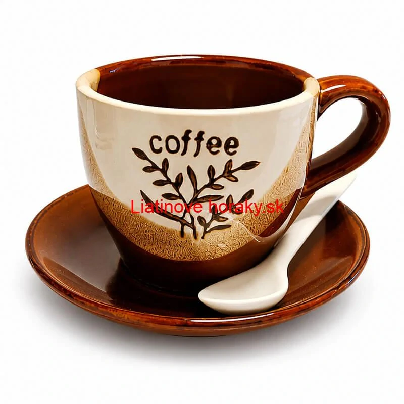 Keramický pohár na kávu 100 ml s podšálkou a lyžičkou COFFEE