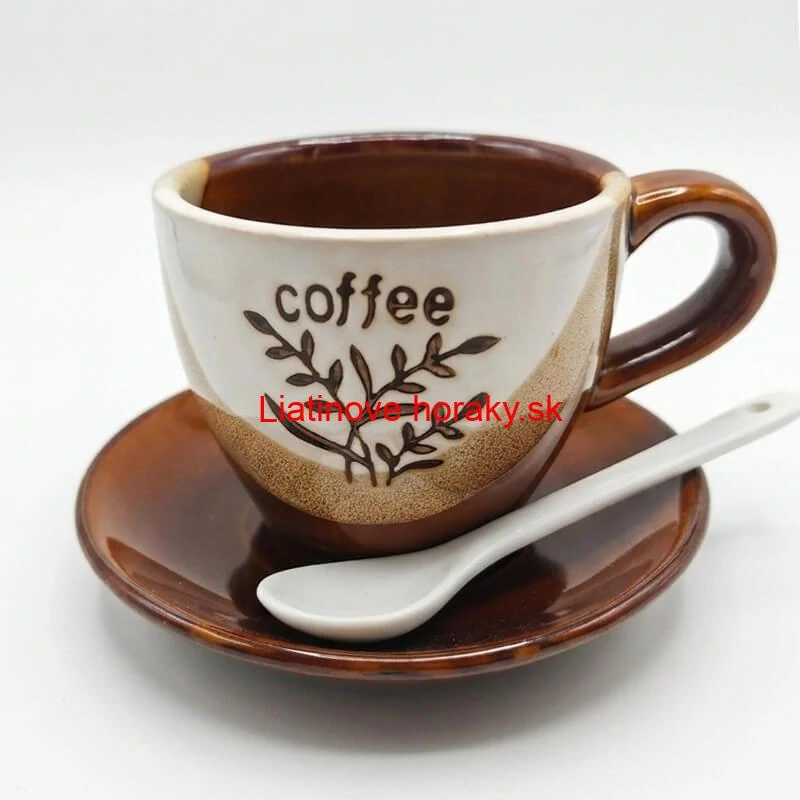 Keramický pohár na kávu 100 ml s podšálkou a lyžičkou COFFEE