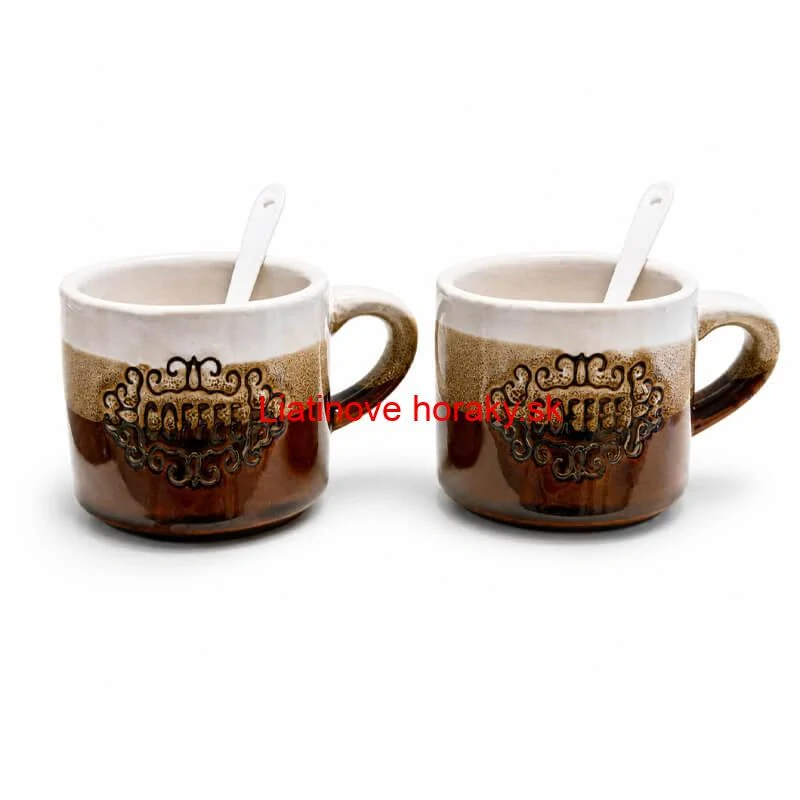 Keramické poháre na kávu 150 ml COFFEE s lyžičkami 2 ks