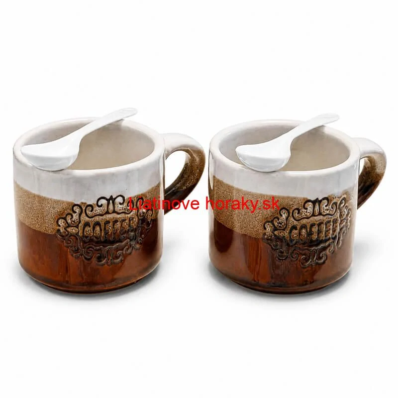 Keramické poháre na kávu 150 ml COFFEE s lyžičkami 2 ks